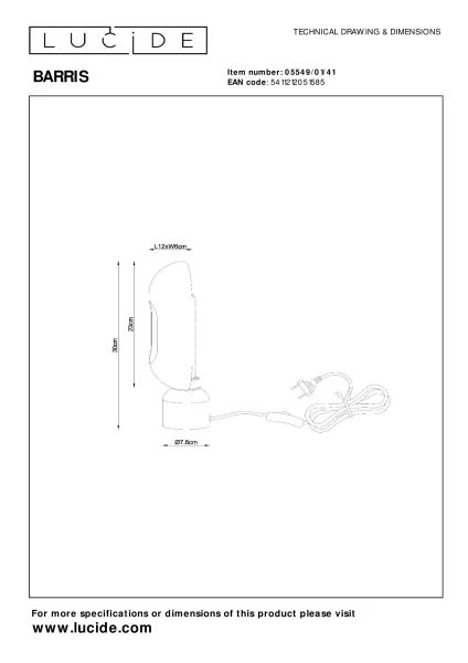 Lucide BARRIS - Lampe de table - 1xE27 - Taupe - technique